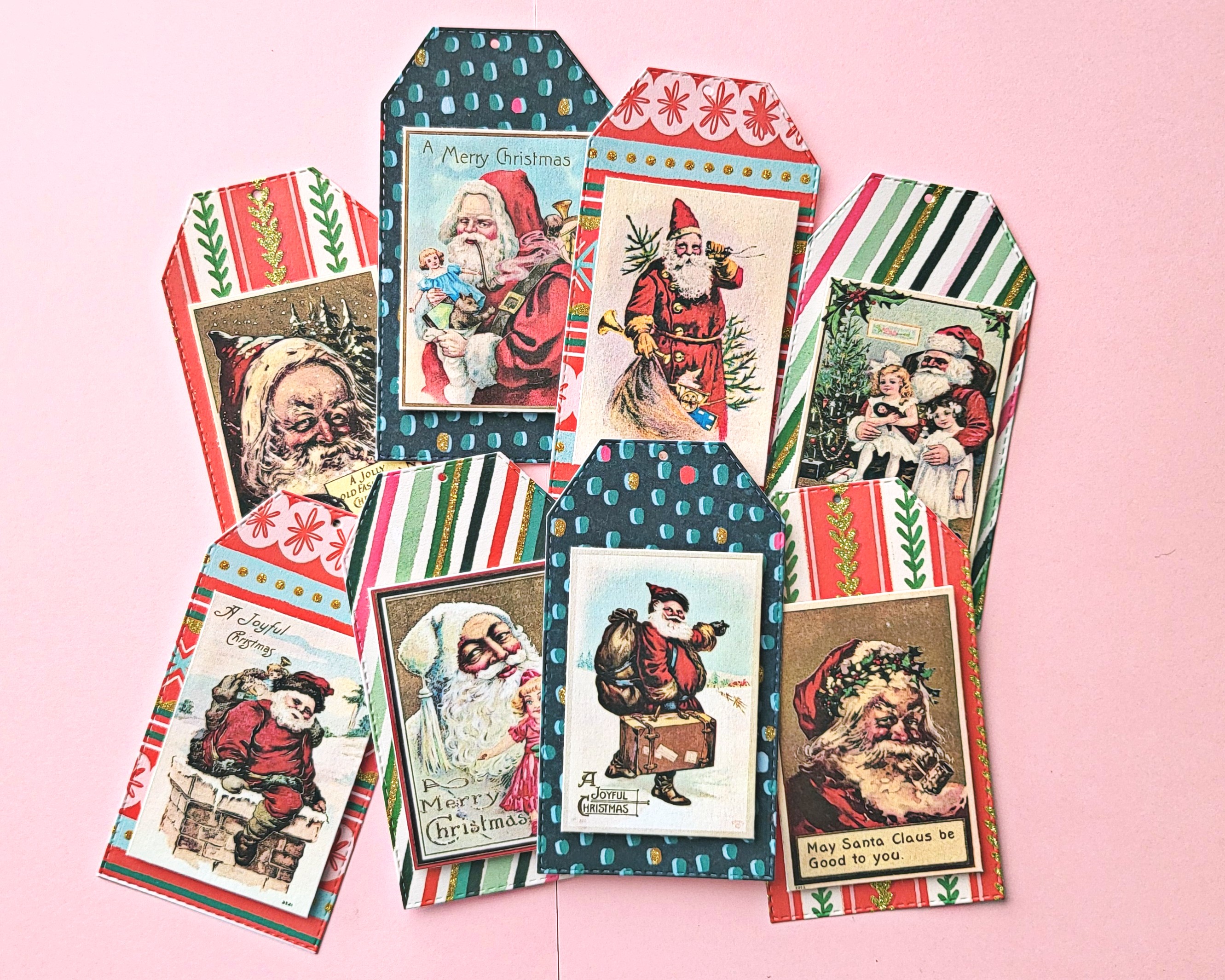 8 vintage ephemera santa christmas gift tags